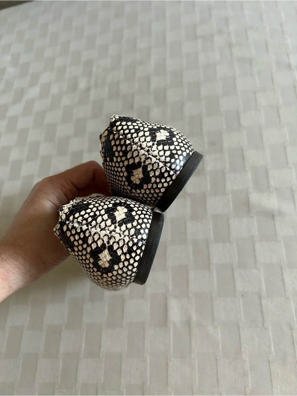 Chloe Lauren Python Embossed Scalloped Leather Ballet Flats